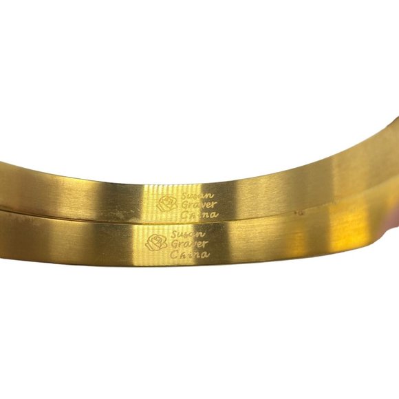 QVC Susan Graver 3 Enamel Bracelets Pink Hot Pink Light Blue Gold Tone Trim - Picture 6 of 7